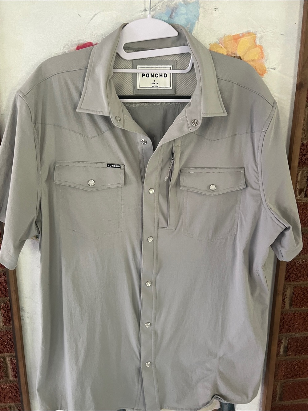 Men’s Large Poncho Short Sleeve Shirt - Slim Fit - Light Gray